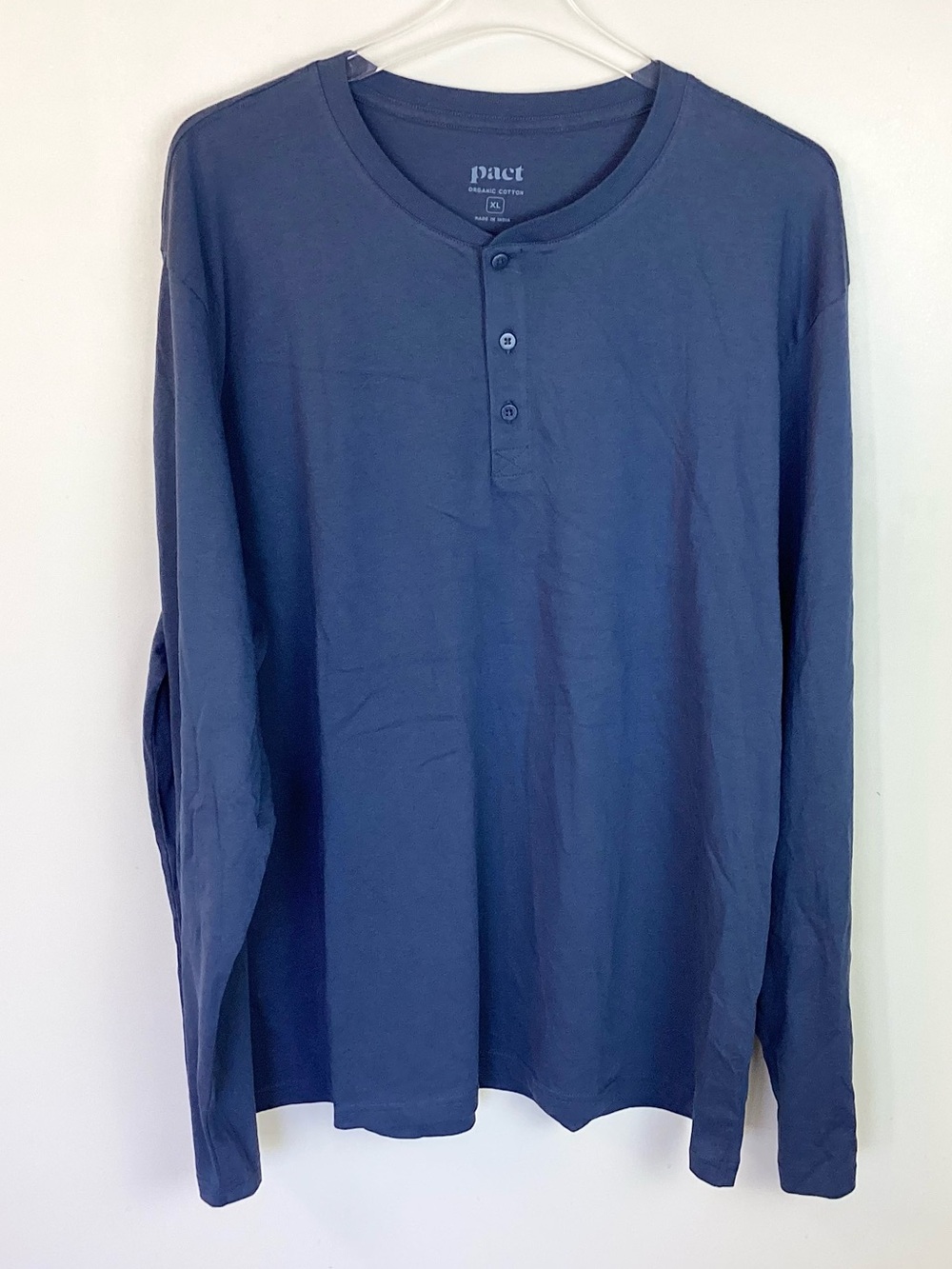 NWOT Pact Organic Cotton Softspun Long Sleeve Henley - Blue - XL